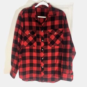 Design In Italy Shirt Mens XL Red Black Buffalo Plaid Flannel Long Sleeve Casual